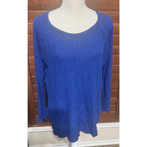Chaser T-shirt Royal Blue Waffle Knit Thermal Sz L curved hem stretch casual